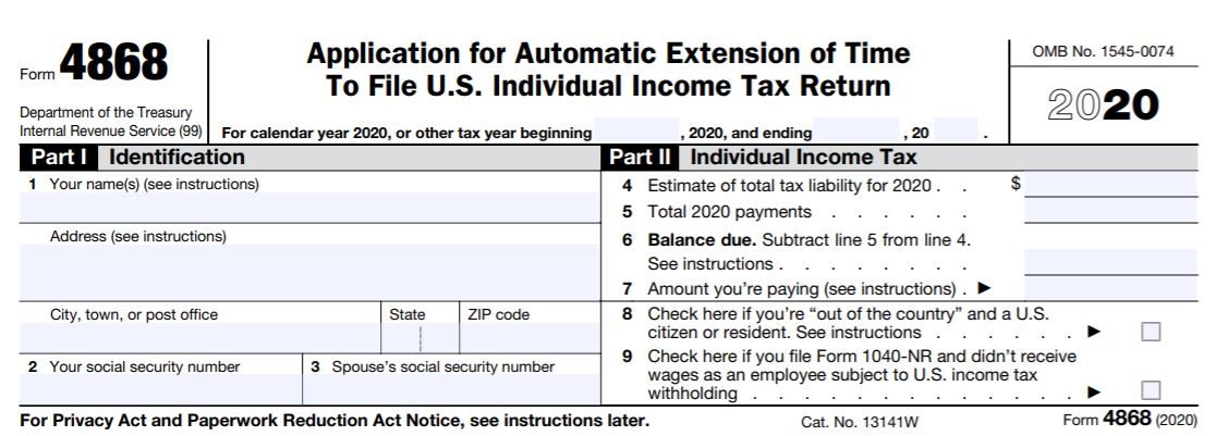 U.S. tax extension application form
